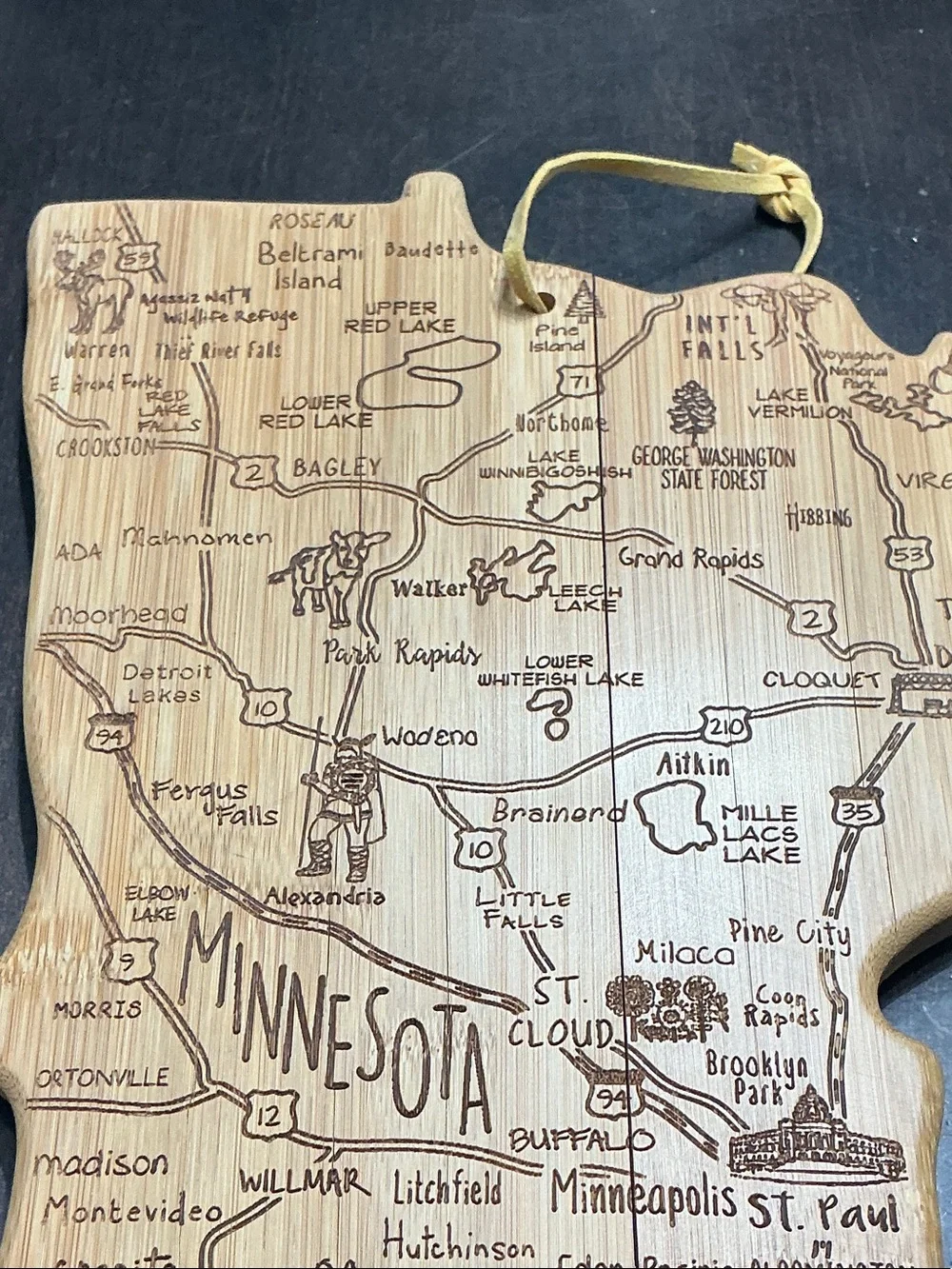 Minnesota State Bamboo Cutting Board Wall Art - Natural Wood - Brand new